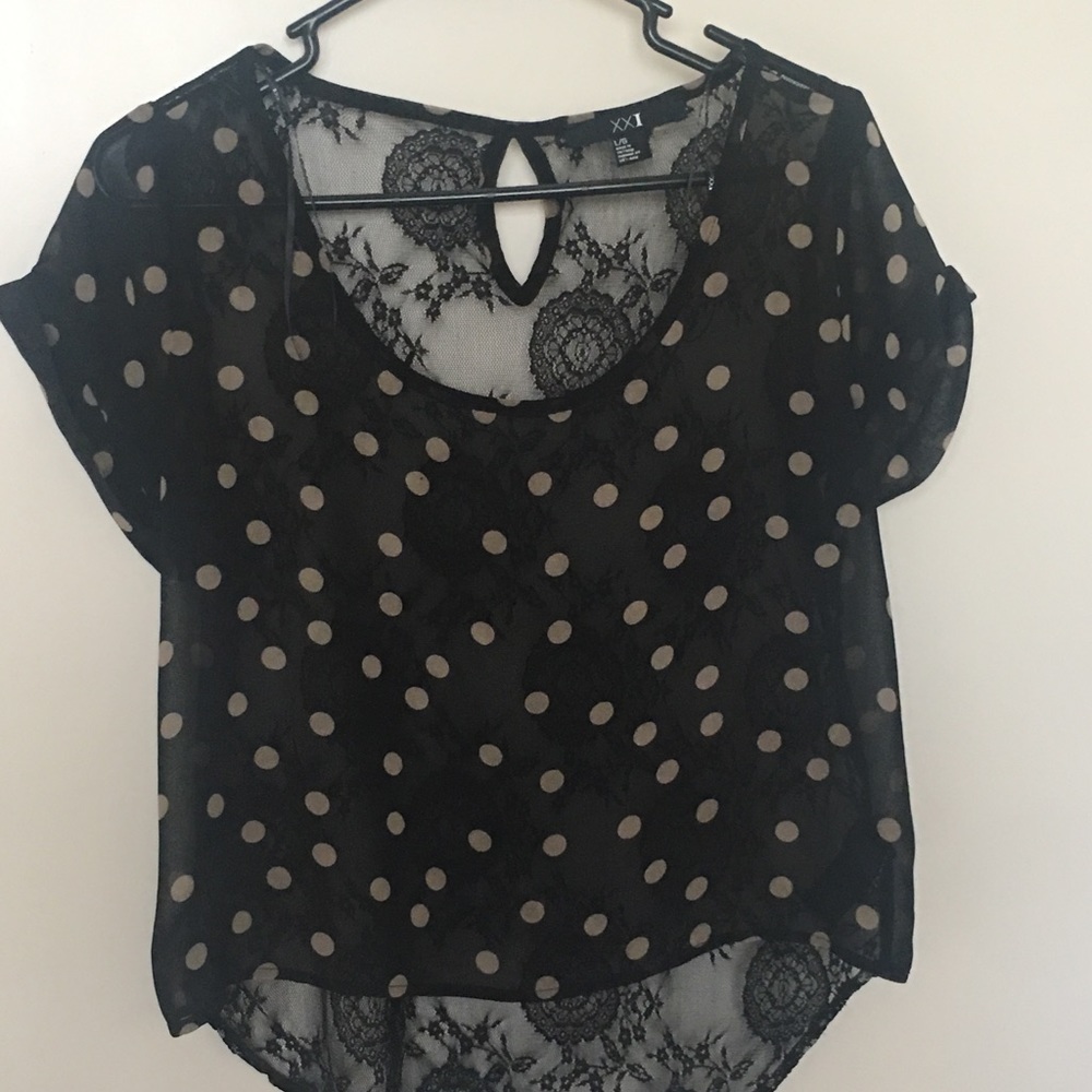 Black polka dot and lace top